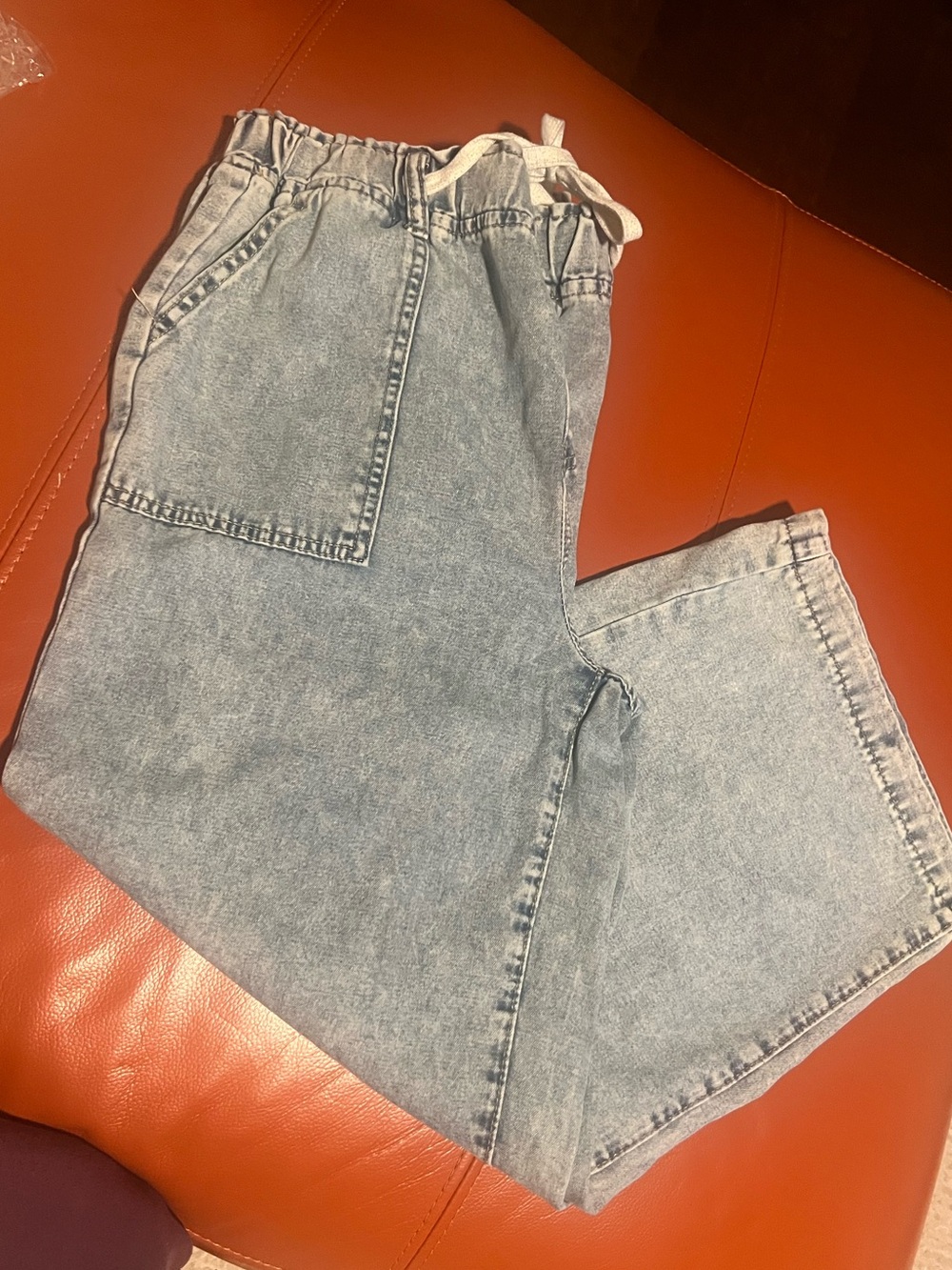 Light Wash Denim Drawstring Waist Pants